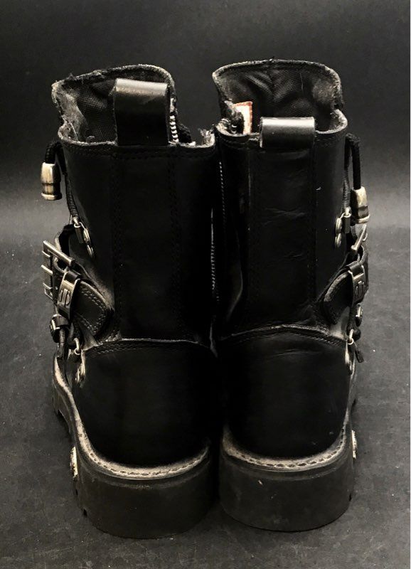 Harley-Davidson Brake Buckle Skull Black Leather Biker Motorcycle Boots