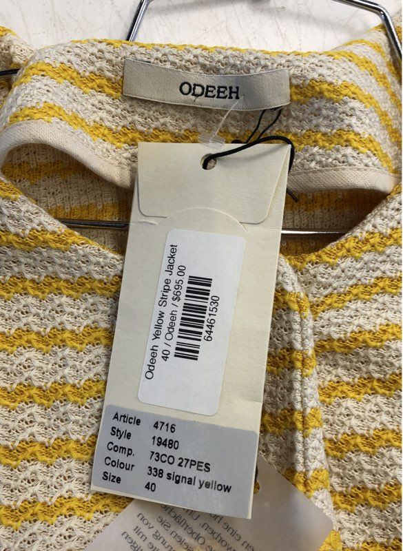 NWT Odeeh Women's Yellow Striped Jacket - Size 40