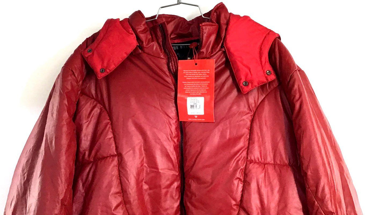 True Religion Men's Ruby Red Hooded Shiny Puffer Jacket NWT Size 3XL