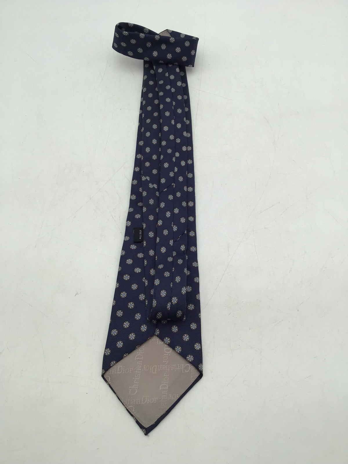 Christian Dior Men&#39;s Blue Geometric Print Pure Silk Pointed Neck Tie - OS W/ COA