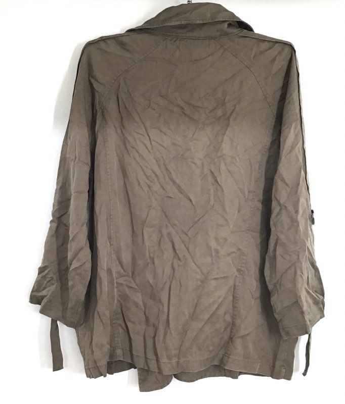 Achro Women's Olive Green Tencel Double Breasted Utility Safari Jacket Sz S