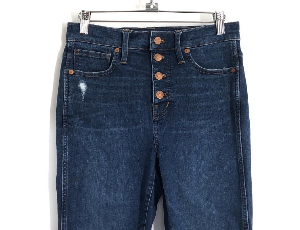 Madewell Women's 10" High-Rise Skinny Jeans Blue Button Fly Distressed Sz 26