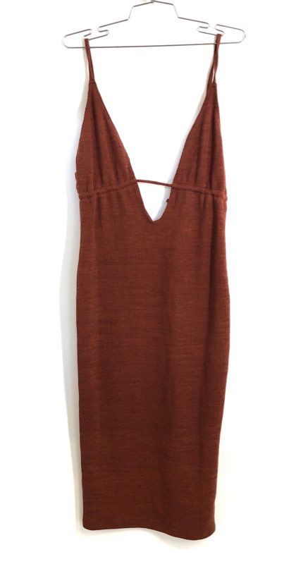 White Fox Women's Rust Change The Game Midi Dress Ribbed Deep V-Neck NWT Sz XL