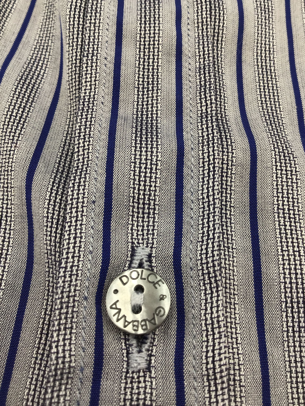 Dolce & Gabbana Men's Navy Blue\Grey Striped Dress Shirt-Size: 17 (+COA)