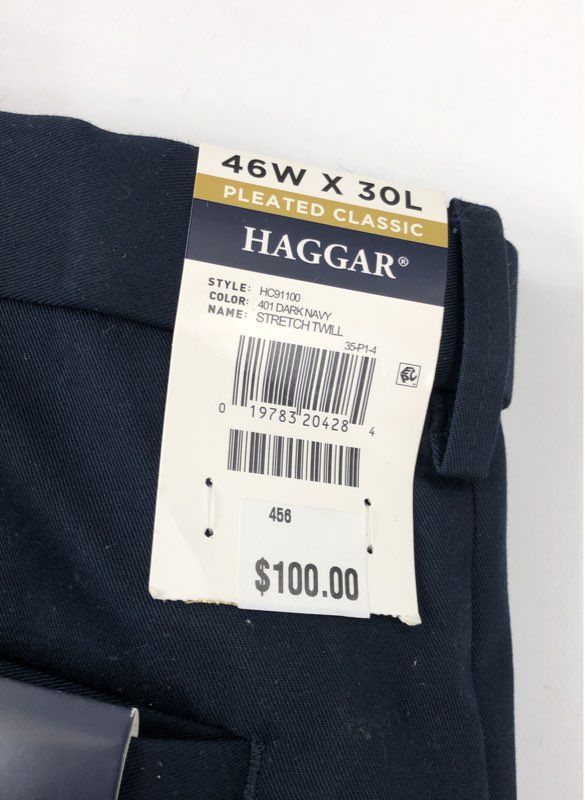 Haggar Mens NWT Big & Tall Pleated Classic Stretch Khakis Dark Navy 46x30
