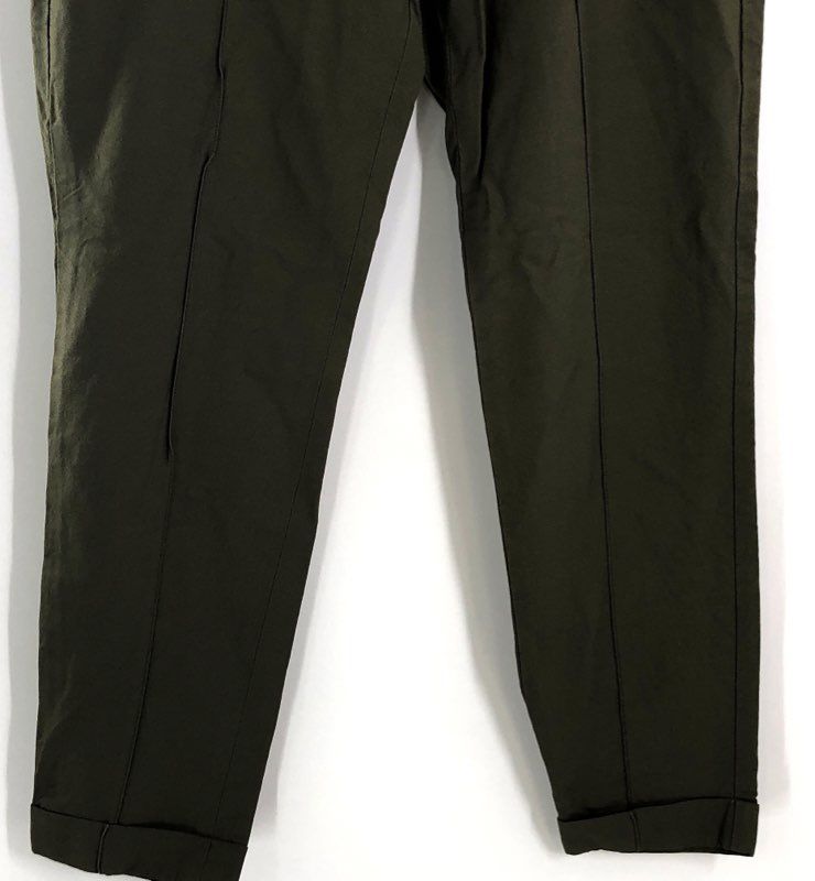 Theory Women's Olive Green Pintuck Tapered Cuffed Cotton Blend Pants Sz 6