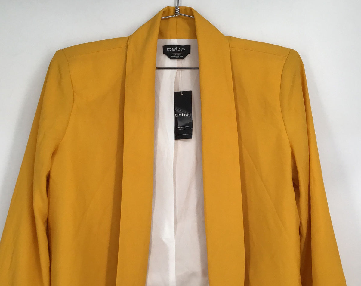 NWT Bebe Women&#39;s Yellow 3/4 Sleeve Shawl Collar Cropped Jacket - Size Small